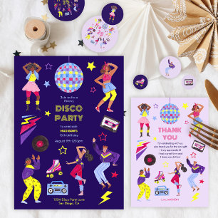 Groovy Disco Lilaパーティーレトロ80s女の子 サンキューカード