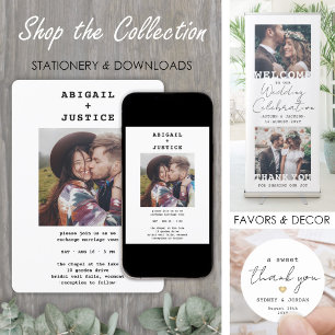 QR RSVPオールインワンシックなタイプライター2写真結婚s 招待状