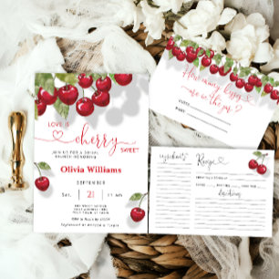 水彩さくらんぼブライダルシャワーレシピカード