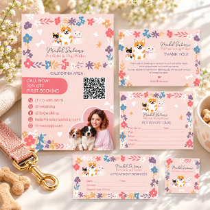 Whimsical floral cute pastel pet sitter dog walker チラシ