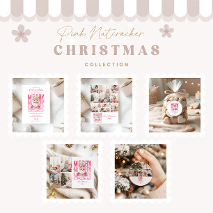 ピンクのくるみ割り人形の家族写真入りクリスマスオーナメント セラミックオーナメント