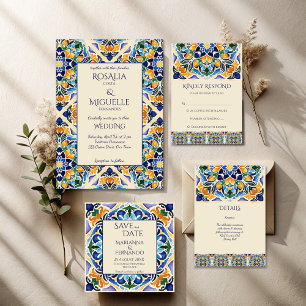 タラベラアズレジョ青タイルヴィンテージメキシ結婚コの フェイバーボックス