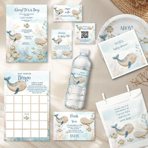 Ahoy its a Boy海ライフWhale Baby Shower ペーパープレート