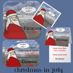7月のクリスマスSanta Surf折り畳みグリーティングカード カード