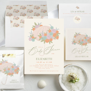 フローラ傘ニュートラルユニセックスベビーシャワー 招待状