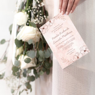 赤面ピンク&バラ金ゴールドカップルのウェディングシャワー 招待状