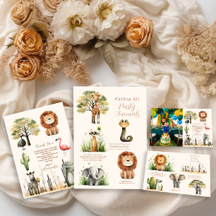 写真すべてのパーティー動物サファリ誕生日 サンキューカード