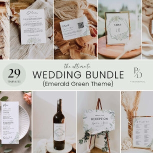 エメラルド・グリーンの結婚プラグ抜き式のサイン 招待状