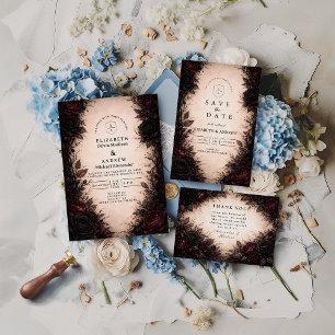 ダークローズゴシックウェディング 出欠カード
