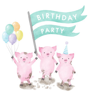 ピンクピギー子供の誕生日パーティの招待状 招待状