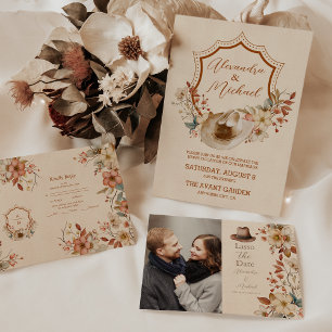 フォトフローラウェスタンクレストモノグラム結婚ズ サンキューカード