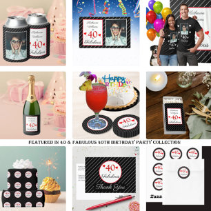 40と素晴らしい写真名ブラック&ストライプ誕生日 箔グリーティングカード