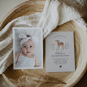 ウッドランドフェイウフラワーフォト誕生日招待状 招待状