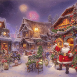 クリスマスビレッジファンタジー雪の風景 ポスター