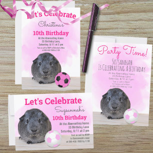 Girly Guinea Pig Pink Soccer Ball Template 招待状