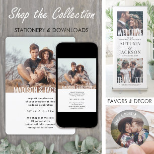 ミニマルモダンオールインワンQR RSVP 2写真結婚 招待状