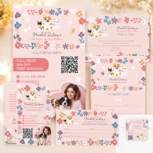 Whimsical floral cute pastel pet sitter dog walker スクエアシール