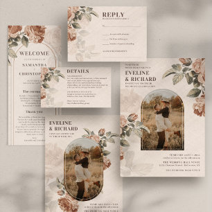 ヴィンテージ水色テラコッタバラセージ緑 招待状