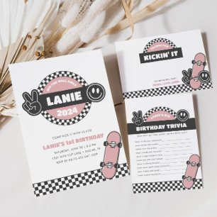 ガールズスケー市松模様にボードグルーヴィー素晴らしい誕生日 サンキューカード