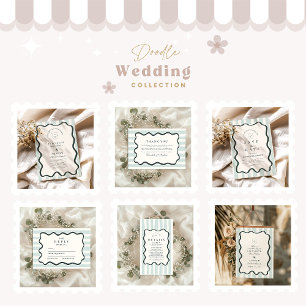 レトロドードルウェーブフレ結婚ーム サンキューカード