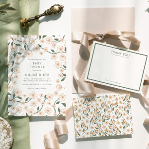 Bohoヴィンテージフローラベビーシャワー サンキューカード