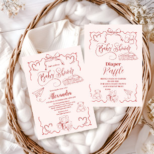 ピンクのドードルトイバーブベビーシャワー ペーパープレート