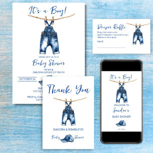 Oh boy blue jeans baby showerテンプレート 招待状