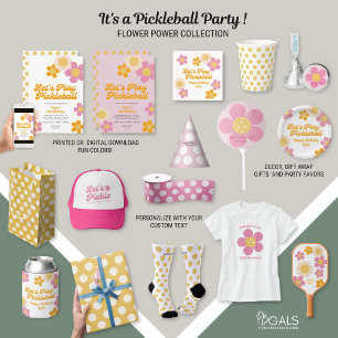 ピックボールパーティーグルービーレトロピンクオレンジ色の花 招待状