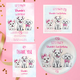子犬のパウィティー幸せなbirtyhday白いピンクの子犬 横断幕