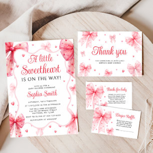 Sweetheart Pink Bow Girl Baby Showerありがとう カード