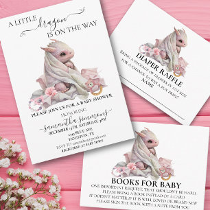 Pink Little Dragon is on the Way Baby Shower  招待状