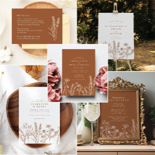 ワイルドフラワー焦げオレン結婚ジの 招待状