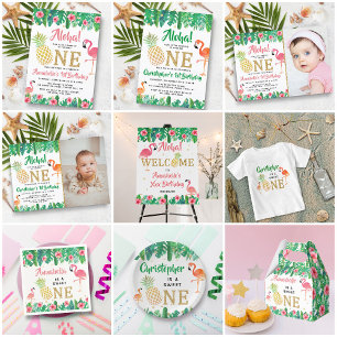 トロピカルサマービーチルアウ（ハワイ式宴会）ボーイズ1st誕生日 ラウンドシール