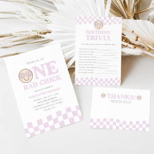 グルーヴィガールハ市松模様にッピー顔  誕生日 サンキューカード