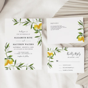 緑モダン色と水の色のレモ結婚ン 招待状