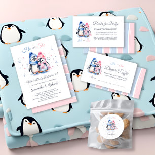 かわいいペンギン冬の動物ジェンダーがパーティー サンキューカード