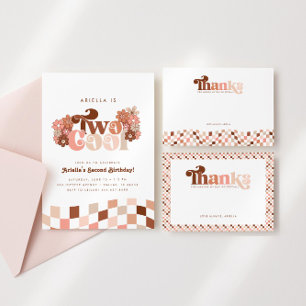 Groovy 2女クールの子市松模様にの2番目の誕生日 サンキューカード