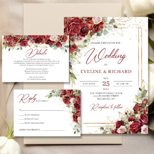 Boho burgundyフローラ金ゴールドジオメト結婚リのメニュー メニュー