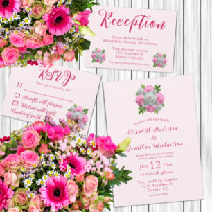 Peony Bouquet Wedding Reception エンクロージャーカード