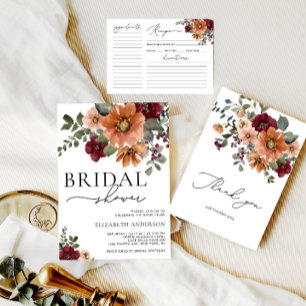 水彩秋フローラブライダルシャワーレシピカード