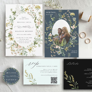 ブラックワイルドフラワーエレガントな結婚式詳細 エンクロージャーカード