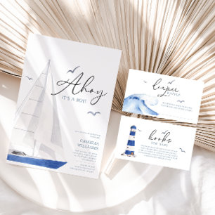 ミニマル航海の帆船ベイビーシャワーアホイボーイ 招待状