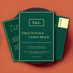 エレガントモダンシンプル緑の金ゴールド結婚の詳細 エンクロージャーカード