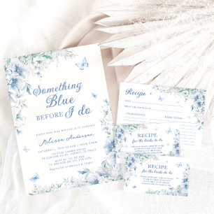 青と白のチノライザーブライダルシャワーレシピカード