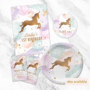 パステルユニコーン誕生日パーティーありがとう ラウンドシール