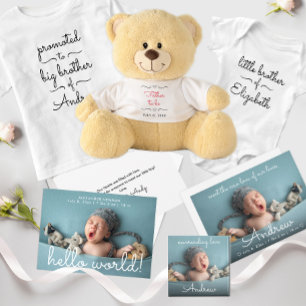 シンプルHello World Photo Birth Announcement 招待状