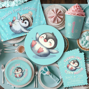 かわいいベビーペンギン誕生日かわいい水色の喜び 横断幕