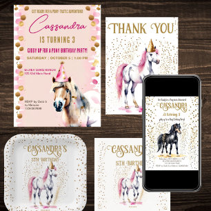 ポニー誕生日パーティーホワイトホースサンキューカード