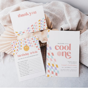 ワンクールガールズファースト誕生日市松模様にレトロ サンキューカード