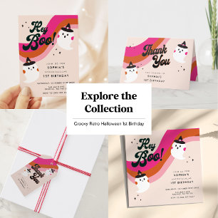 Groovyレトロかわいい幽霊ありがとう誕生日カード サンキューカード